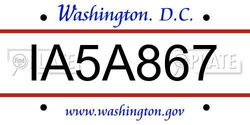 IA5A867 District Of Columbia License Plate