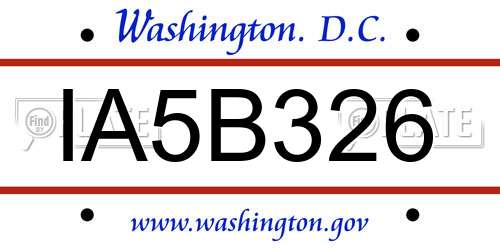 IA5B326 District Of Columbia License Plate