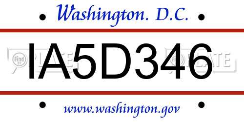 IA5D346 District Of Columbia License Plate