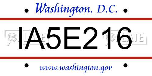 IA5E216 District Of Columbia License Plate
