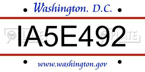 IA5E492 District Of Columbia License Plate