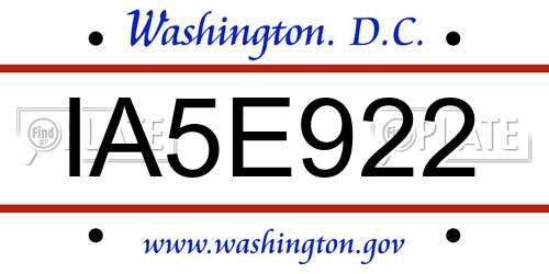 IA5E922 District Of Columbia License Plate