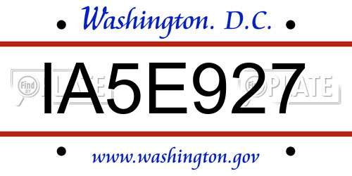 IA5E927 District Of Columbia License Plate