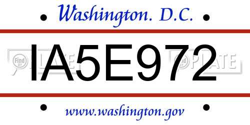 IA5E972 District Of Columbia License Plate