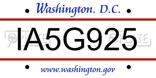 IA5G925 District Of Columbia License Plate