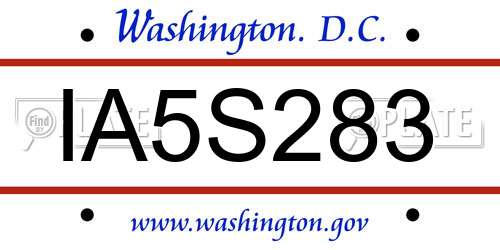 IA5S283 District Of Columbia License Plate