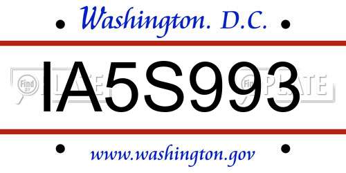 IA5S993 District Of Columbia License Plate