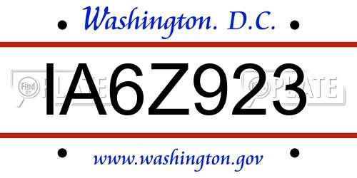 IA6Z923 District Of Columbia License Plate