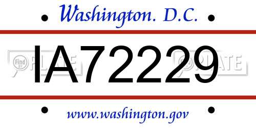 IA72229 District Of Columbia License Plate