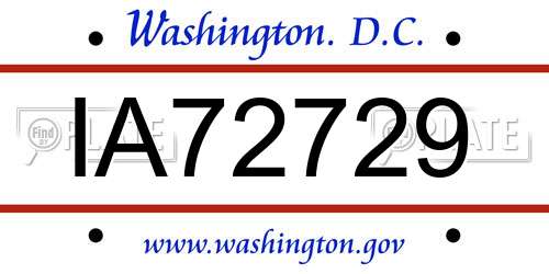 IA72729 District Of Columbia License Plate