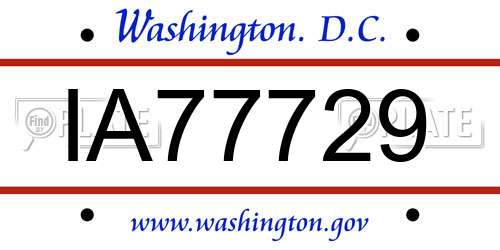 IA77729 District Of Columbia License Plate