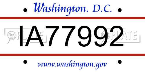 IA77992 District Of Columbia License Plate