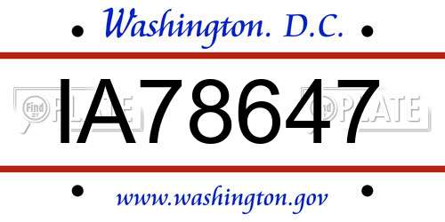 IA78647 District Of Columbia License Plate