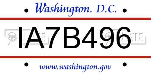 IA7B496 District Of Columbia License Plate