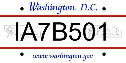 IA7B501 District Of Columbia License Plate