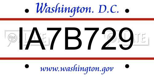 IA7B729 District Of Columbia License Plate