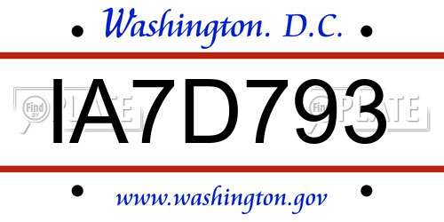 IA7D793 District Of Columbia License Plate