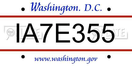 IA7E355 District Of Columbia License Plate