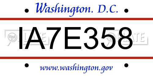 IA7E358 District Of Columbia License Plate