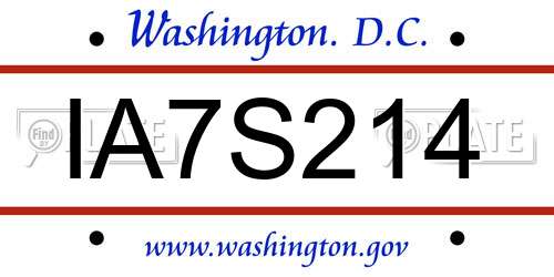 IA7S214 District Of Columbia License Plate