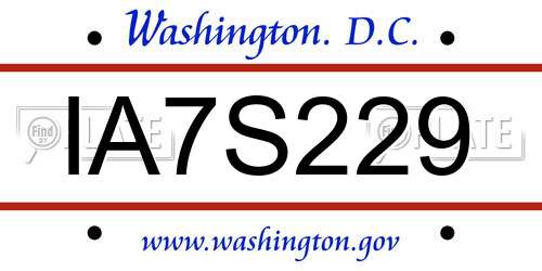 IA7S229 District Of Columbia License Plate