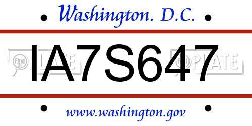 IA7S647 District Of Columbia License Plate