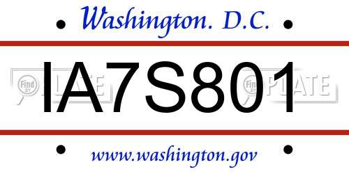 IA7S801 District Of Columbia License Plate