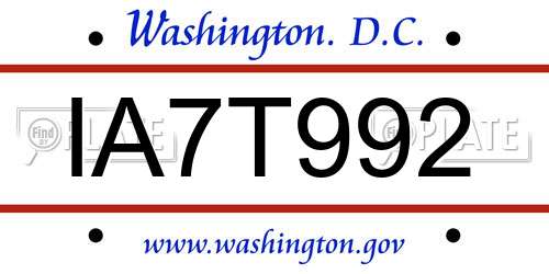 IA7T992 District Of Columbia License Plate