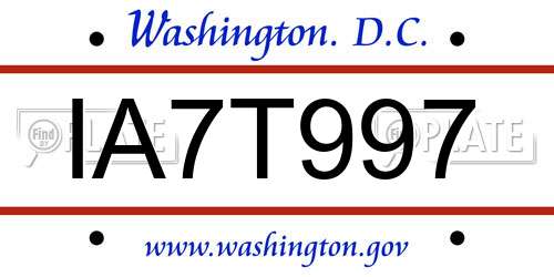 IA7T997 District Of Columbia License Plate