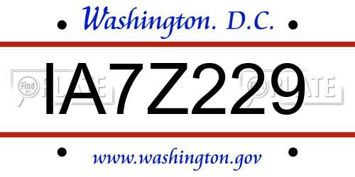 IA7Z229 District Of Columbia License Plate