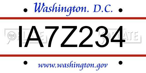 IA7Z234 District Of Columbia License Plate