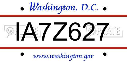 IA7Z627 District Of Columbia License Plate