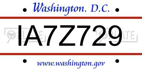 IA7Z729 District Of Columbia License Plate