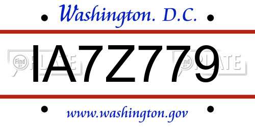 IA7Z779 District Of Columbia License Plate
