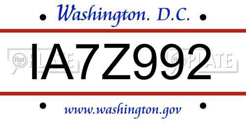 IA7Z992 District Of Columbia License Plate