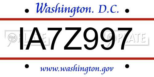 IA7Z997 District Of Columbia License Plate