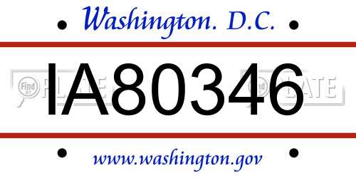 IA80346 District Of Columbia License Plate