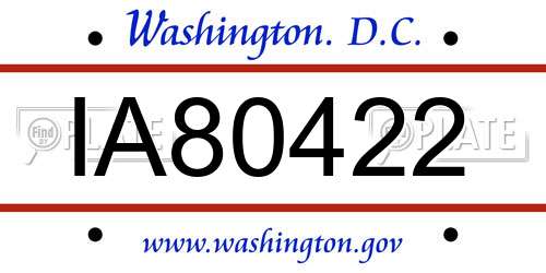 IA80422 District Of Columbia License Plate
