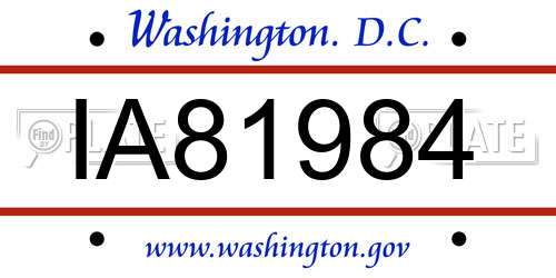 IA81984 District Of Columbia License Plate