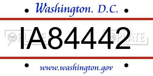 IA84442 District Of Columbia License Plate