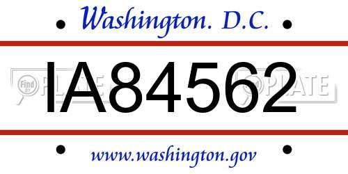 IA84562 District Of Columbia License Plate