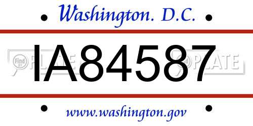 IA84587 District Of Columbia License Plate