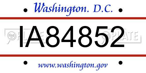 IA84852 District Of Columbia License Plate