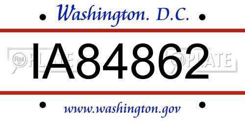 IA84862 District Of Columbia License Plate