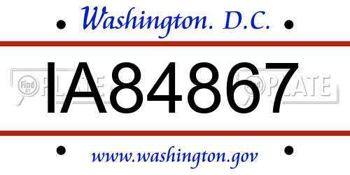 IA84867 District Of Columbia License Plate