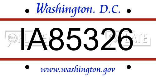 IA85326 District Of Columbia License Plate
