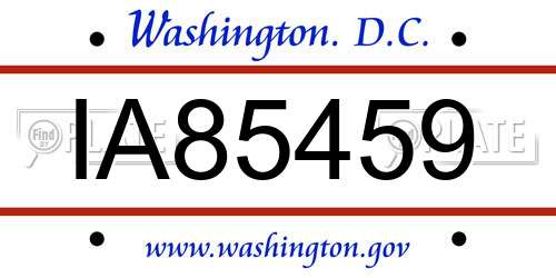 IA85459 District Of Columbia License Plate