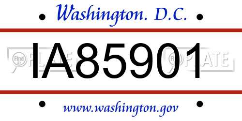 IA85901 District Of Columbia License Plate