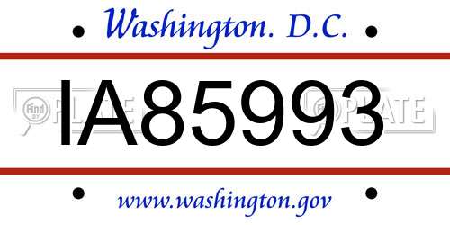 IA85993 District Of Columbia License Plate