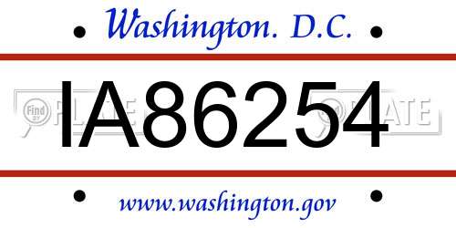 IA86254 District Of Columbia License Plate